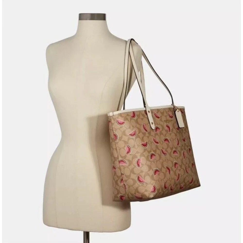 COACH Reversible City Tote Purse In Signature Canvas With Watermelon Print NEW